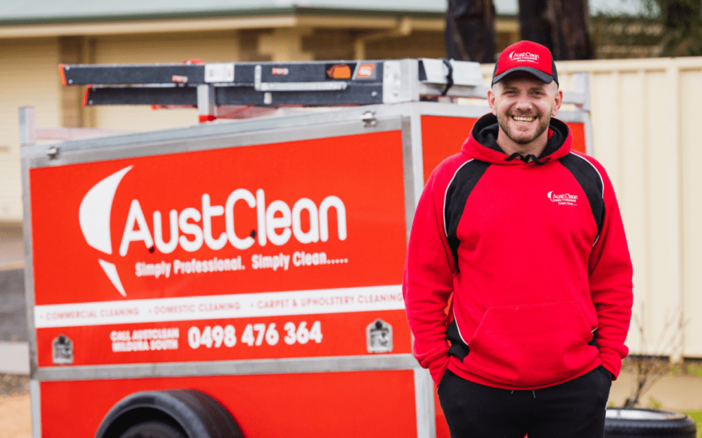AustClean franchise owner with branded trailer and equipment